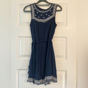 Blu Pepper Navy and White Embroidered Mini Dress